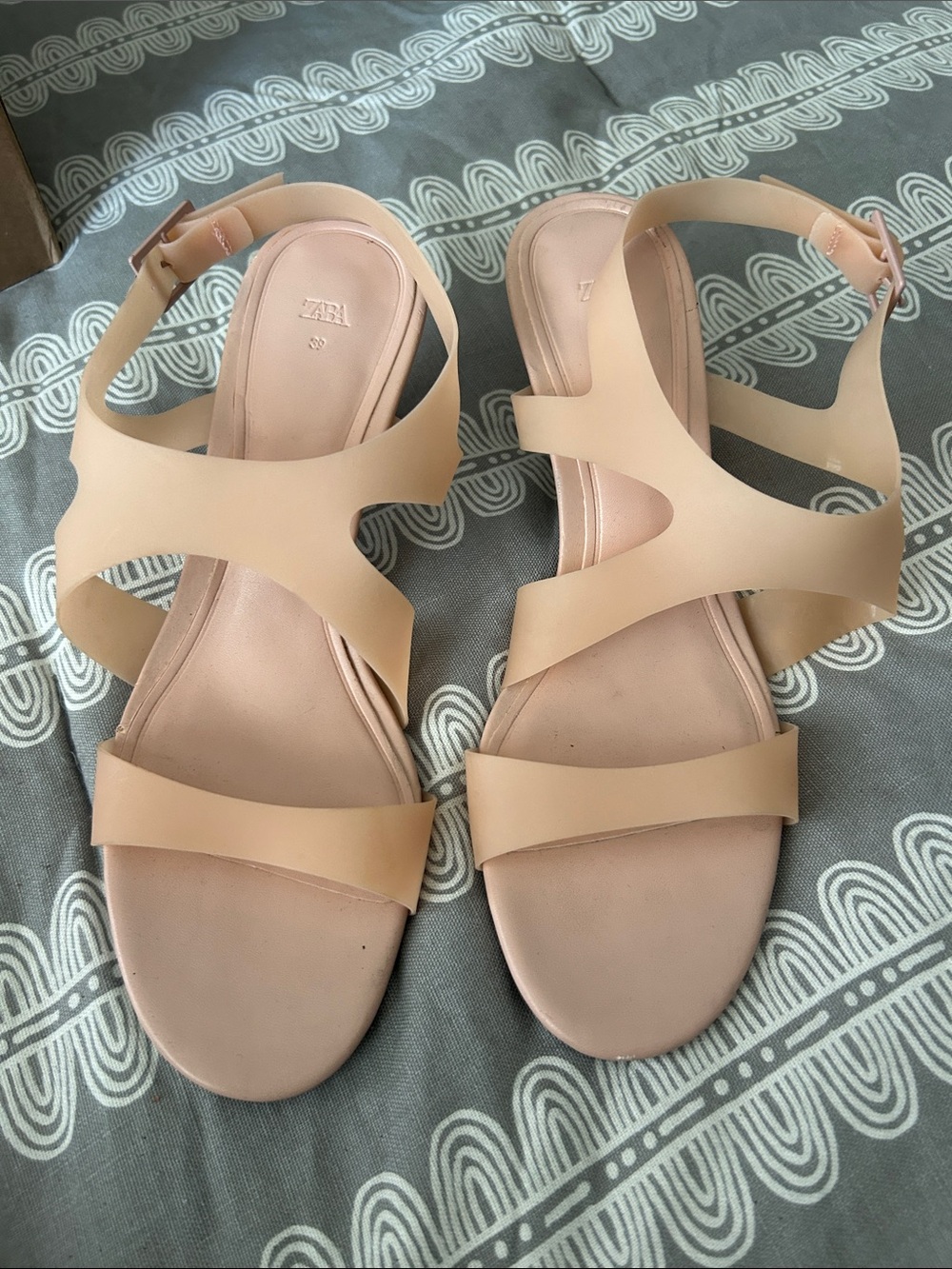 Zara Beige Jelly Nude Strappy Flat Sandals
